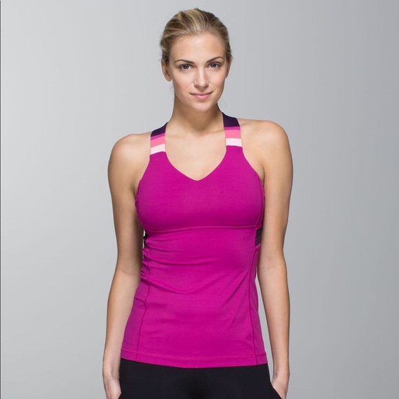 LULULEMON Raspberry Pink Purple Coral Stripe Push Ur Limits Workout Tank Top - Picture 1 of 12